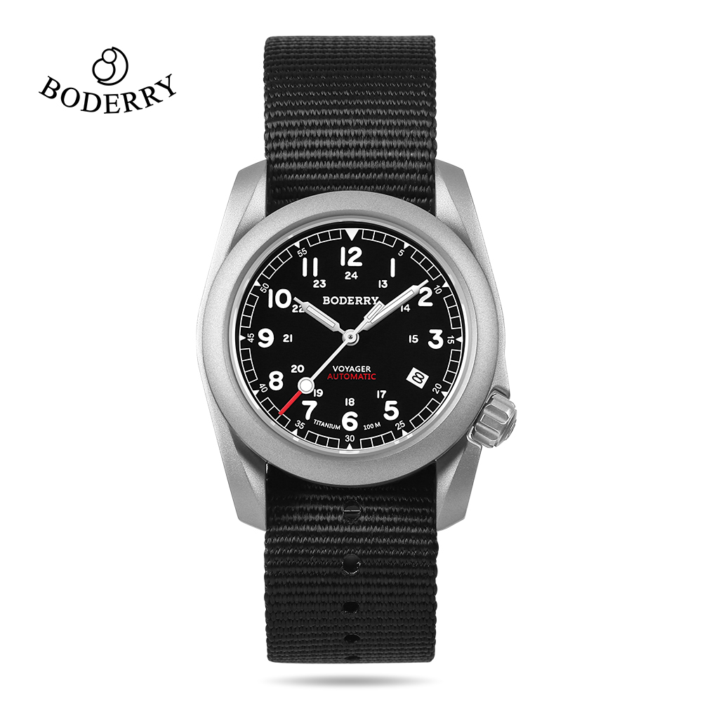 Field Watch Titanium 100M Sapphire - BODERRY Herren Felduhren Titan Automatik für