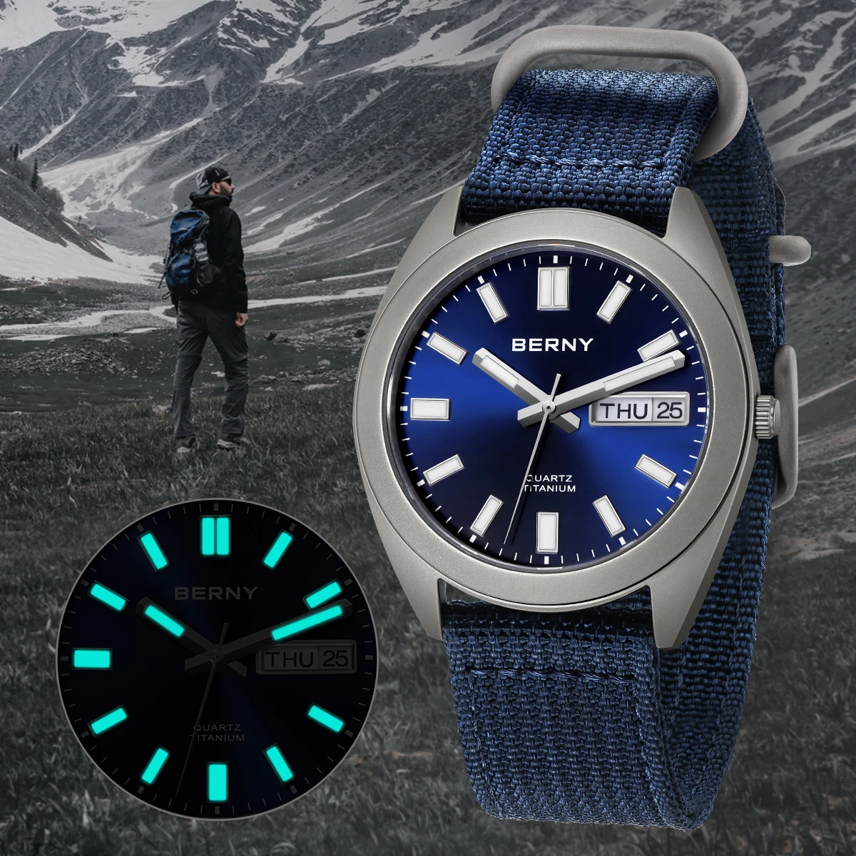 Field Watch Titanium 100M Sapphire - BERNY Titan Herrenuhr Supper Luminous Sport