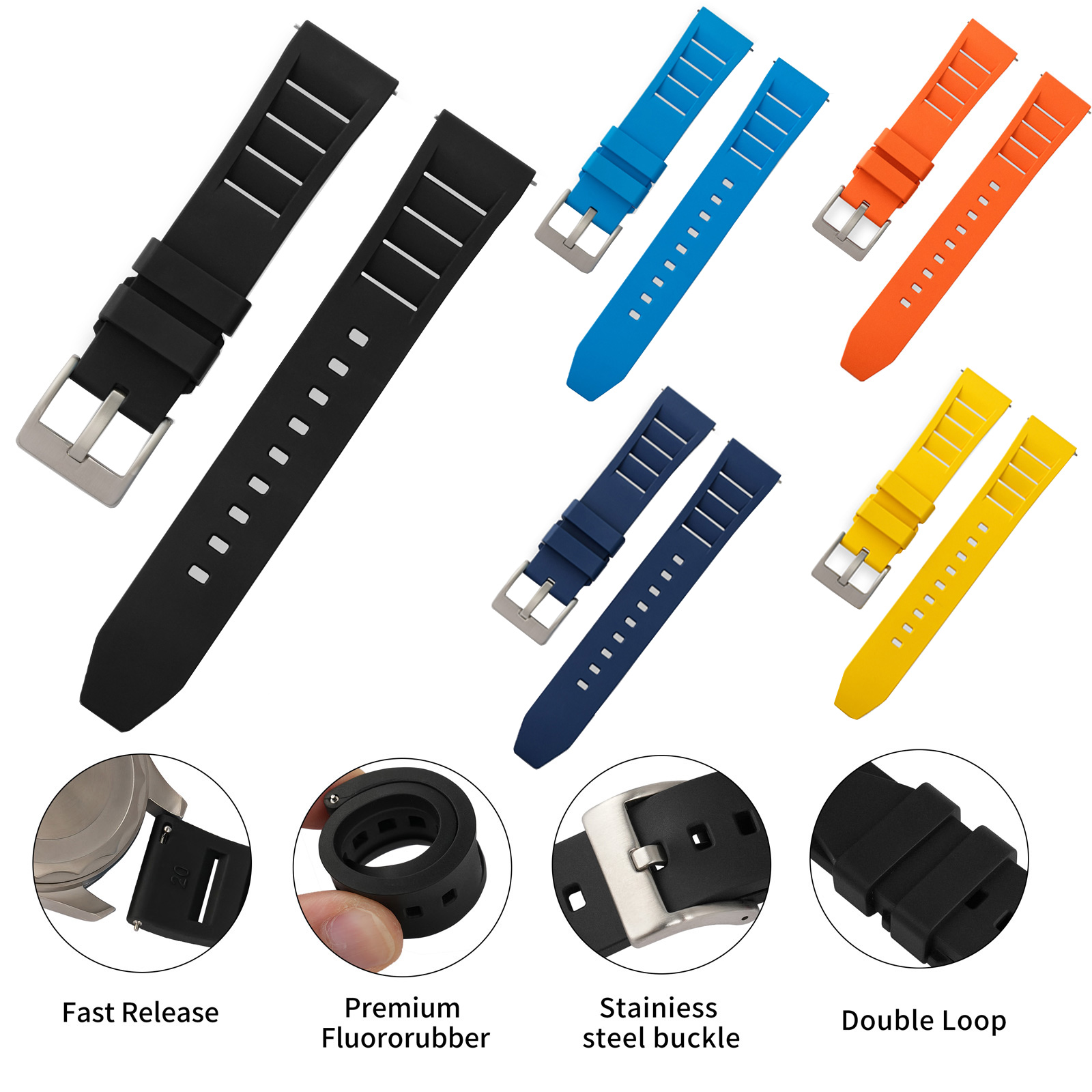 Fkm Rubber Dive Watch Strap 20Mm - Neues Design FKM-Kautschukarmband 20 mm 22