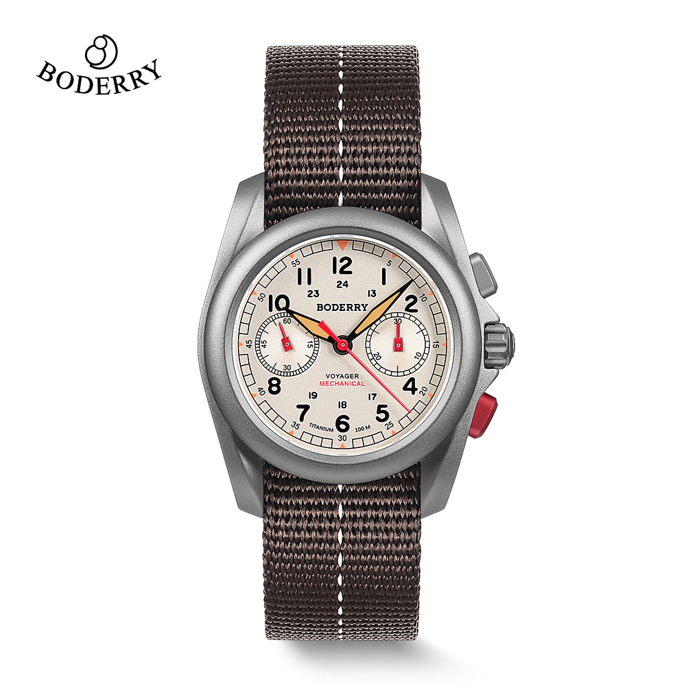 Field Watch Titanium 100M Sapphire - BODERRY Herren-Felduhren, Titan, mechanisch, Chronograph, Top-Marken-Armbanduhr,