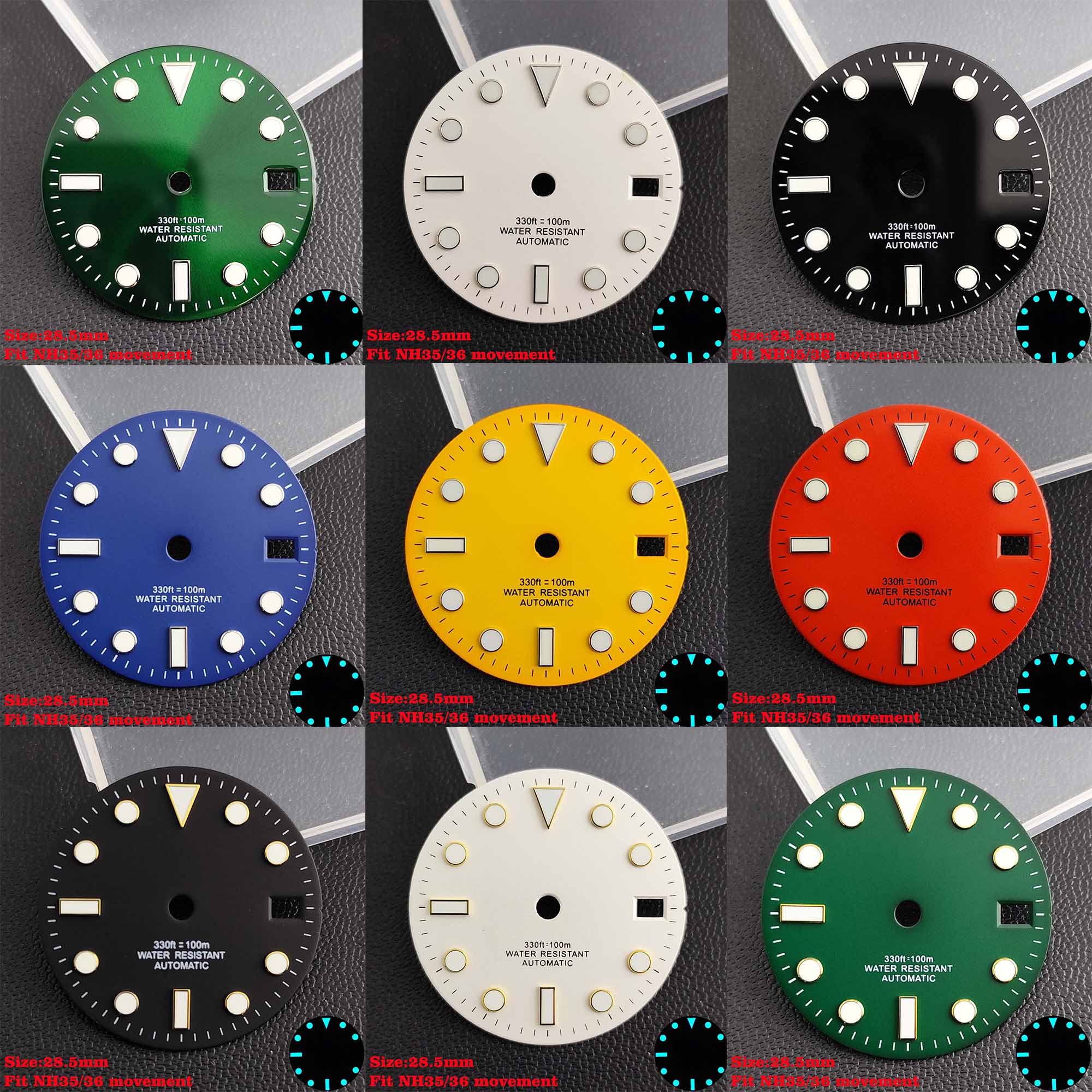 Watch Dial Custom Sterile 28.5Mm - 28,5mm Zifferblatt Passend für NH35/36 Blau-Grün