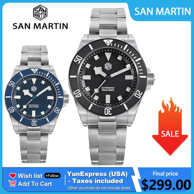 Titanium Automatic Watch 300M Sapphire - San Martin SN0121TE Titan-Taucheruhr ST2130 Automatikuhrwerk