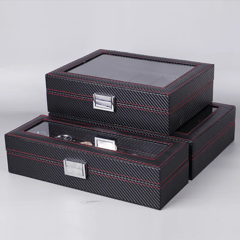 Watch Display Case Glass Top 12 Slots - Uhrenbox für 6/10/12 Uhren aus PU-Leder,