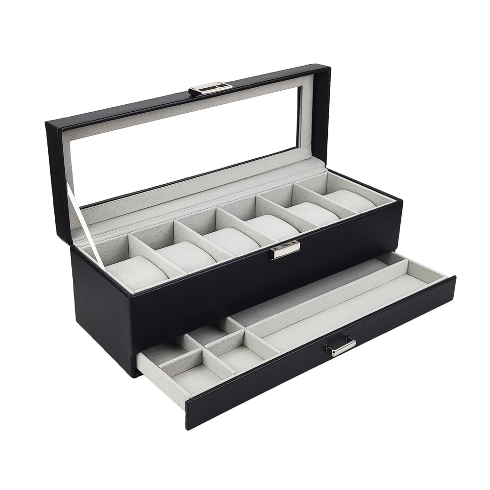Watch Display Case Glass Top 12 Slots - Heißer Verkauf PU-Leder Uhrenbox mit Glasdeckel