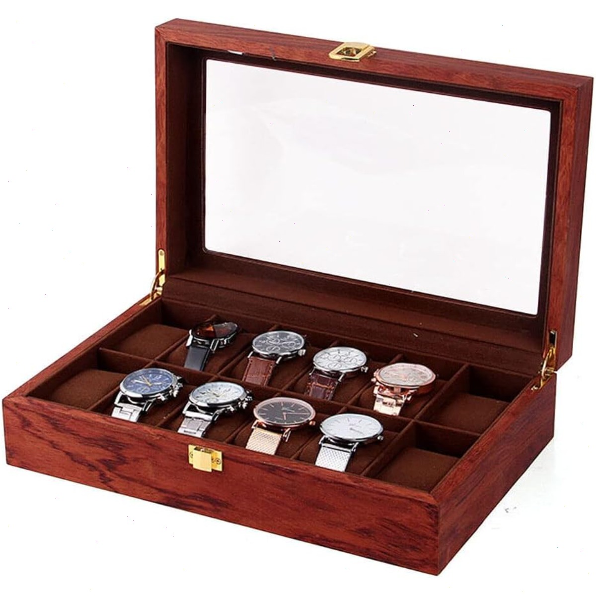 12-Fach Holz-Uhrenbox mit Glas – Watch Display Case Glass Top 12 Slots Bewertung und Preis