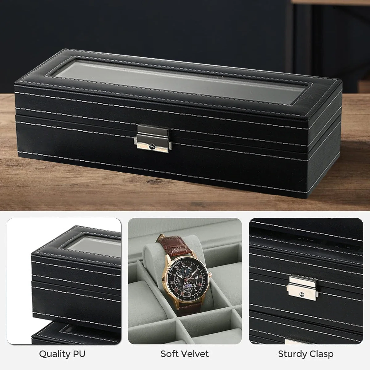 PU-Leder Uhrenbox mit 2/3/4/5/ – Watch Display Case Glass Top 12 Slots Bewertung und Preis