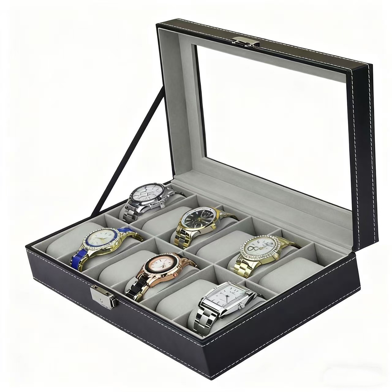 PU Leder uhr box 6/10/12 Slots – Watch Display Case Glass Top 12 Slots Bewertung und Preis