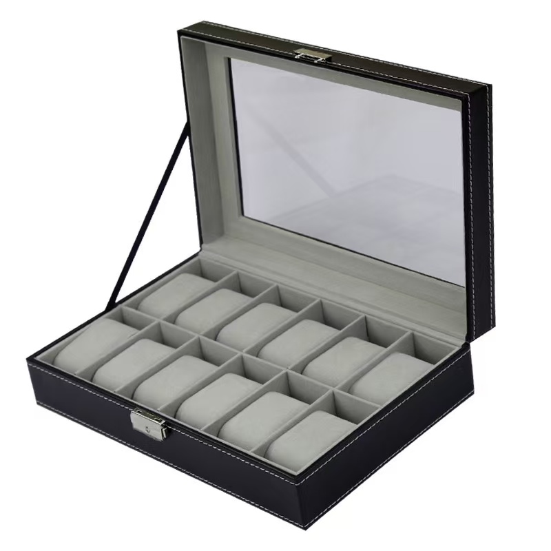 PU Leder uhr box 6/10/12 Slots – Watch Display Case Glass Top 12 Slots Bewertung und Preis