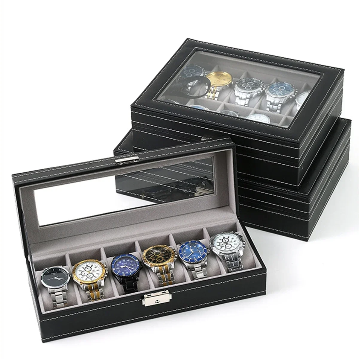 PU Leder uhr box 2/3/4/5/6/8/1 – Watch Display Case Glass Top 12 Slots Bewertung und Preis