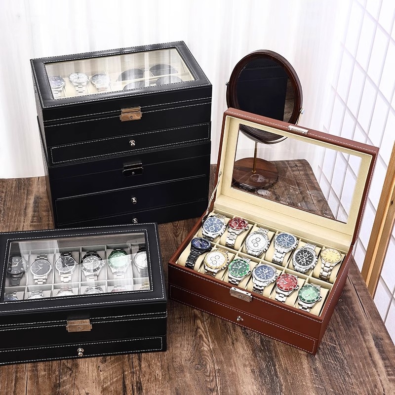 PU-Leder Uhrenbox mit 2/3/6/10 – Watch Display Case Glass Top 12 Slots Bewertung und Preis