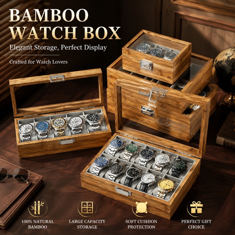 Premium Bambus Holz Uhrenbox 3 – Watch Display Case Glass Top 12 Slots Bewertung und Preis