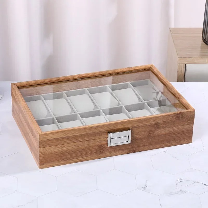 Premium Bambus Holz Uhrenbox 3 – Watch Display Case Glass Top 12 Slots Bewertung und Preis